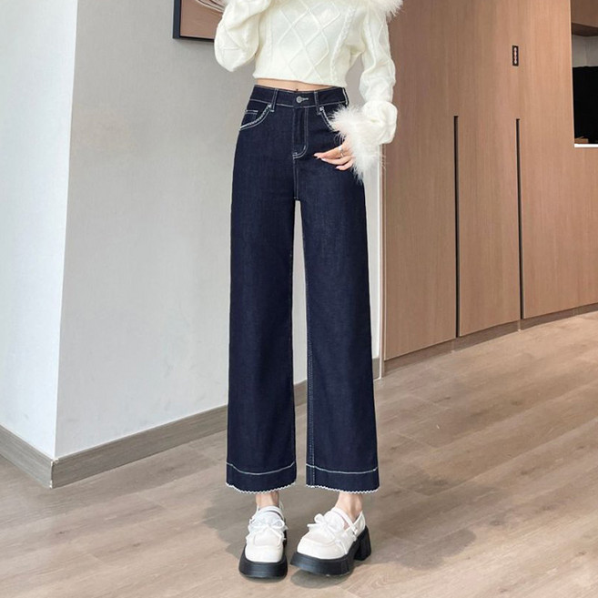 8부 9부 키작녀 세미와이드청바지 스판데님 일자진 토보샵