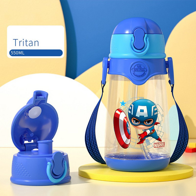 어린이디즈니빨대 컵여름휴대용물통 초등학생보틀AX130, 550ml, 캡틴 아메리카A, 1개