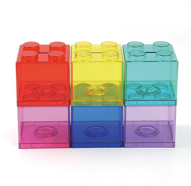 FOOI 투명 아크릴 블록 저금통 인테리어 지폐저금통, 블루