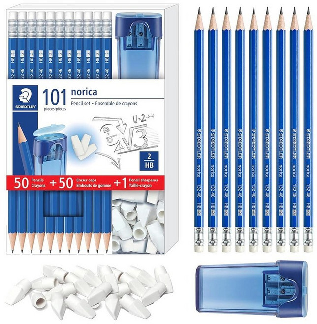 STAEDTLER Norica 펜슬 클래스 & 지우개 클래스 팩 144개입, 연필 및 지우개 50개 + 샤프너