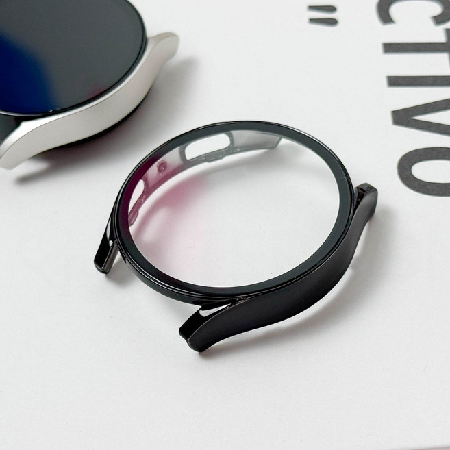 엔터콘 갤럭시워치 유광 강화유리 풀커버 보호 케이스, 갤럭시워치 7 44mm, 블랙, 1개