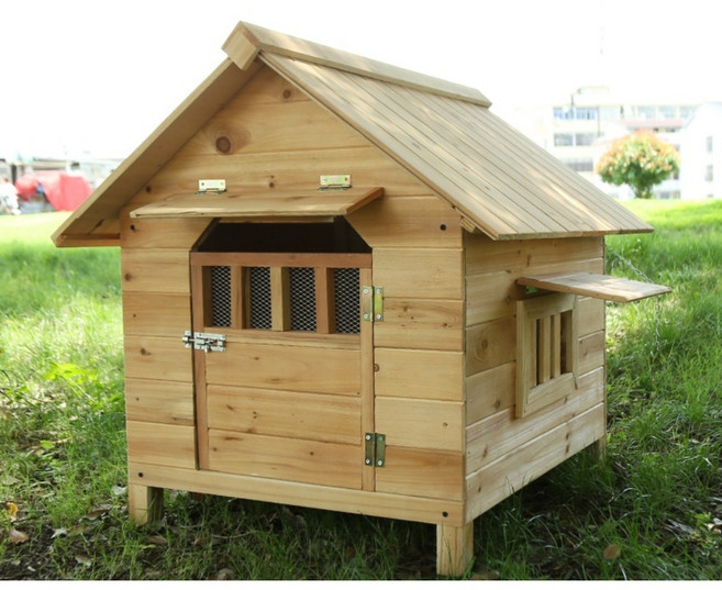 원목 강아지집 개집 만들기 대형견 지붕집 DIY 진돗개 야외 사육 나무, 싱글창 + 차양 + 레인 커버, 1개