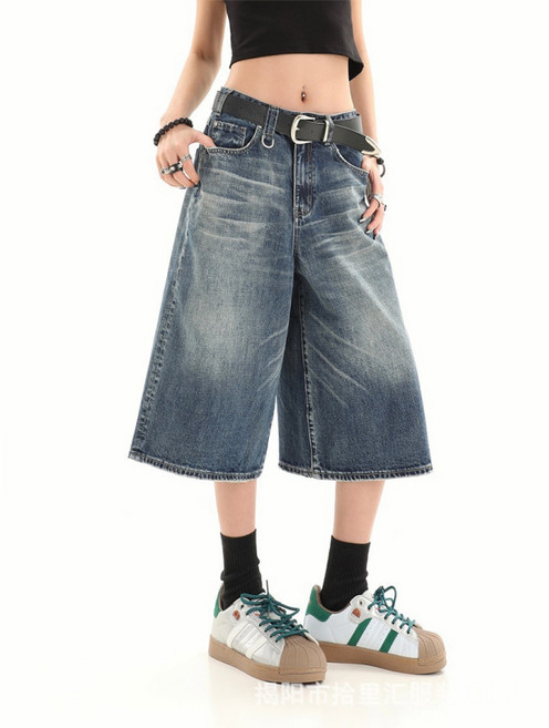 쁘띠꼬모 여성 청바지 와이드핏 7부 팬츠 루즈핏 데일리 캐주얼룩 WW40922