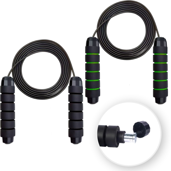 리즈앤모어 논슬립 안꼬이는 다이어트 줄넘기, 2개, 블랙 + 그린