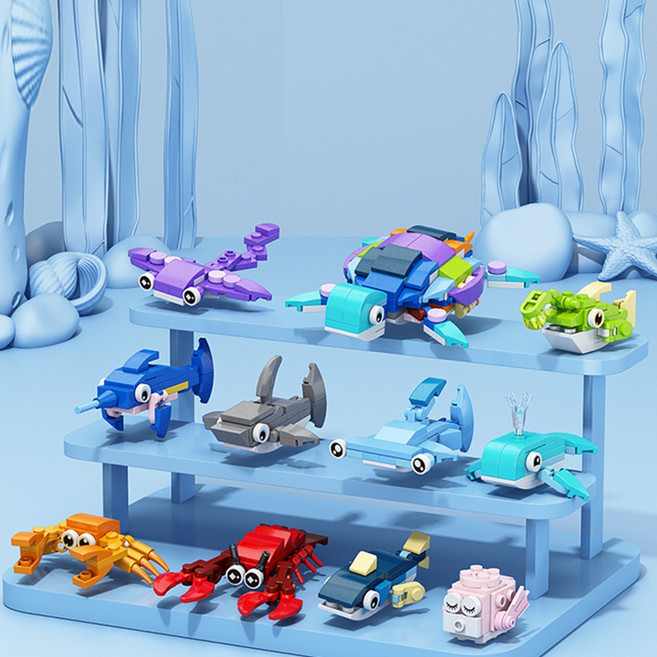 [알꿀밤-호환블럭-동물곤충] E거북 물고기 10in1 세트, 혼합색상, 1개