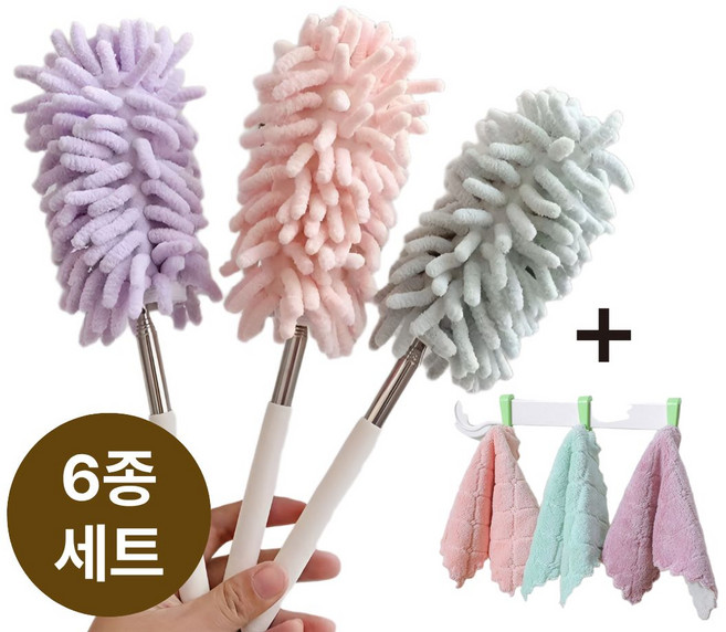 갓성비상회 먼지흡착 청소세트 먼지털이 3p + 초극세사행주 3p