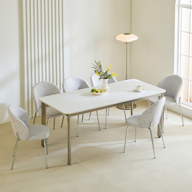 홈앤힐 루셀 무광 양면 4/6인 포세린 세라믹 식탁 테이블, 양면(화이트무지/스톤그레이-18T), 코코의자6개