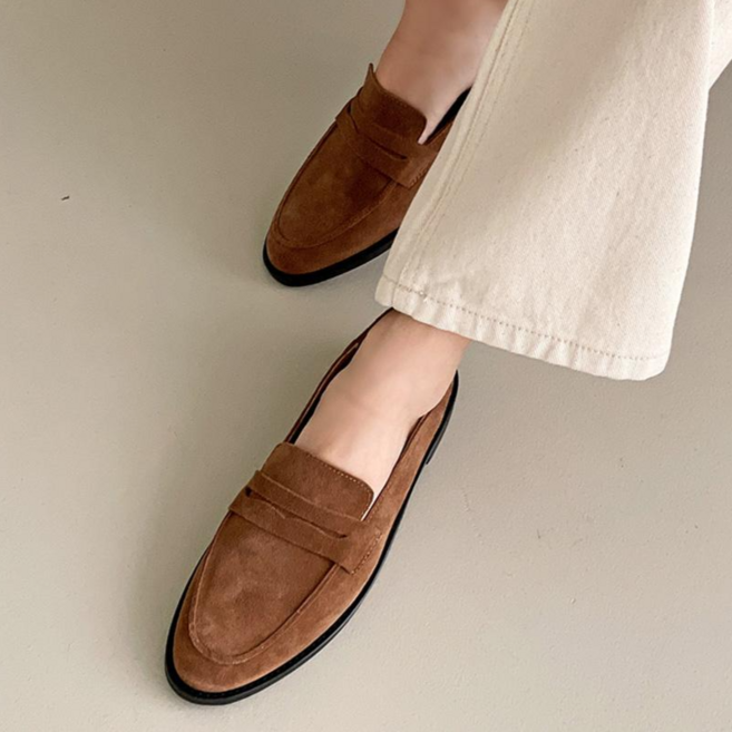 플라틴베이지 소가죽 클래식 페니 로퍼 여성 구두 (수제화 퀄리티 발편한)