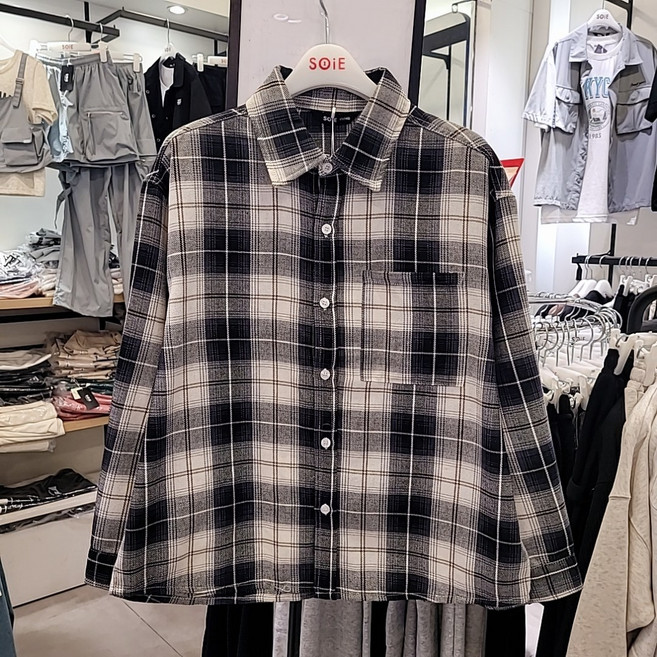 [소이] NC인천점 #25년 가을신상# 남녀공용 ** 자켓처럼 바람막이 처럼 겉옷대용으로 ** 오버핏 체크 셔츠
