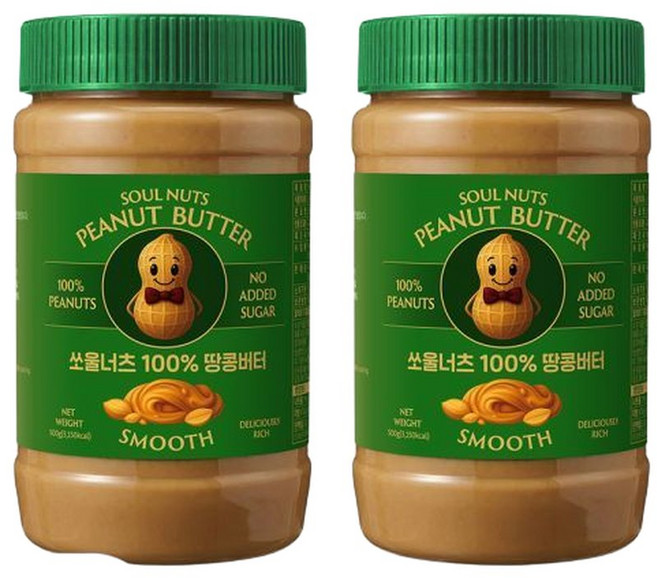 쏘울너츠 100% 땅콩버터 스무스 500g 2개