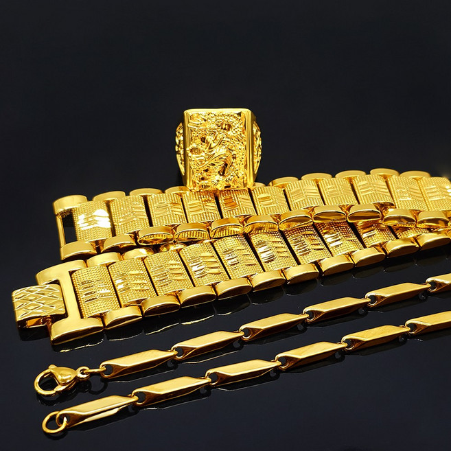 3종세트 18k 5중특수압축도금 팔찌 반지 목걸이 세트 / 대나무육각 맨즈스퀘어 승천반지