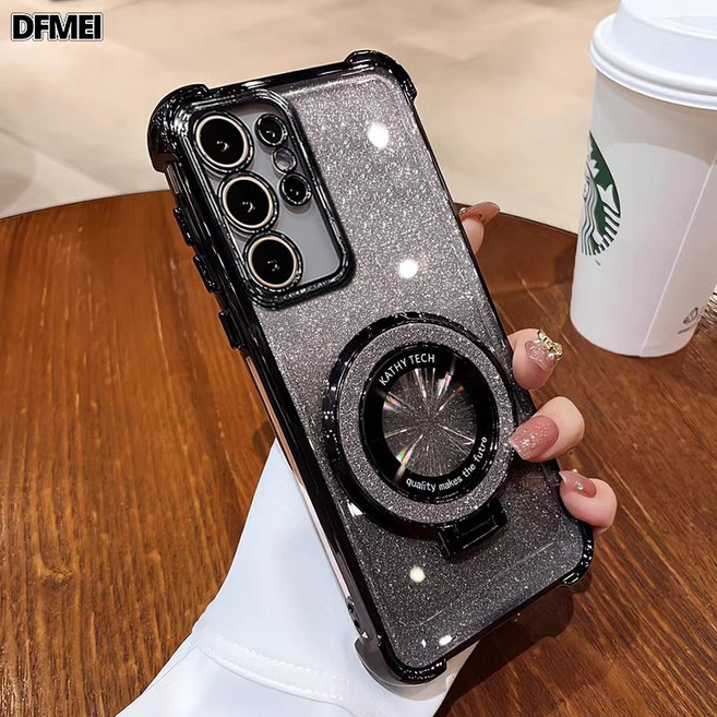 QRU 適用三星S25手機殼軟殼Galaxy S24ultra散粉支架手鍊保護套閨蜜女