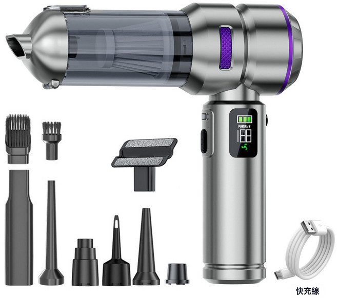 ST-6689Pro 無線鋰電無刷吸塵器 12000PA 大吸力, 如圖, 6704A銀紫-17000pa無刷吸塵器-帶顯示屏+一件倒倉