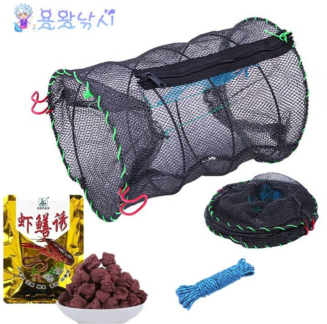 용왕낚시 원형 민물통발 통발전용미끼&분실방지끈 풀세트, 블랙