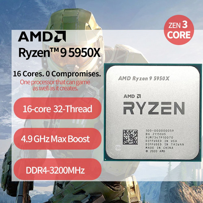 AMD RYZEN R9 CPU 컴퓨터 TSMC 64MB 105W 100000059 PCIE AM4 FINFET 5950X 데스크탑 4GHZ 100 프로세서 7NM 없음