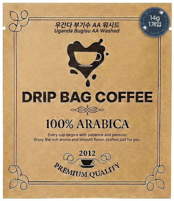 (갓볶은 드립백 원두커피) 우간다 부기수 AA 워시드, 14g, 1개, 1개입