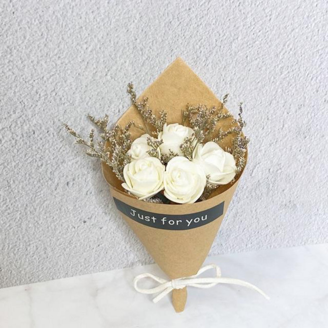 仿真玫瑰乾燥花束, 白玫瑰, 1個