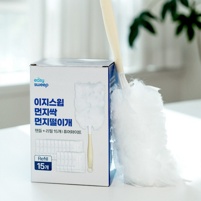 이지스윕 먼지싹 먼지털이개 핸들 + 리필 15개, 1세트, 퓨어화이트