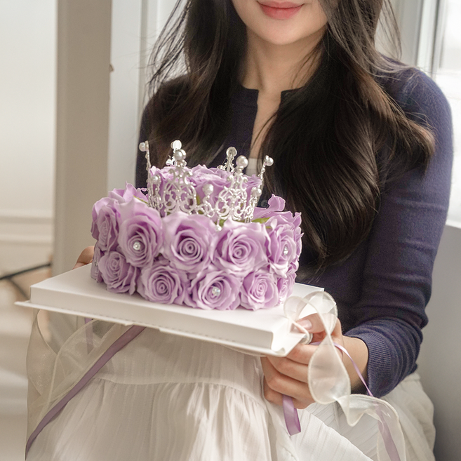조화 마음을 전하는 특별한 비누장미꽃 왕관 케이크 대형, 퍼플 대형, 1개
