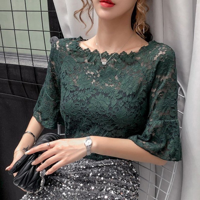 티류으스 여성 레이스 칠부 라인댄스복 라틴댄스복 상의 댄스티셔츠 AB