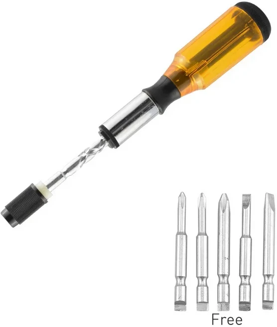 손으로 누르는 스크루 드라이버 비트 세트 다기능 헤드 정방향 역방향 푸시 반자동 스크루 드라이버 빠른, 01 노란색