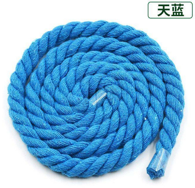 三股棉線 彩色棉繩 麻繩 尼龍繩 DIY手工編織 裝飾捆綁繩, 直徑8mm天藍 5米, 1個
