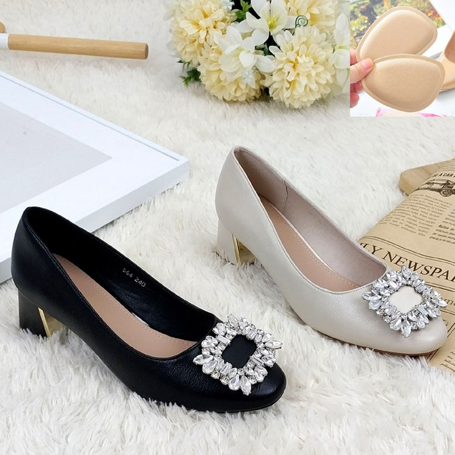 비비루 5cm 통굽웨딩슈즈 소가죽 발볼 편한 스퀘어 큐빅 여자구두 통굽신발