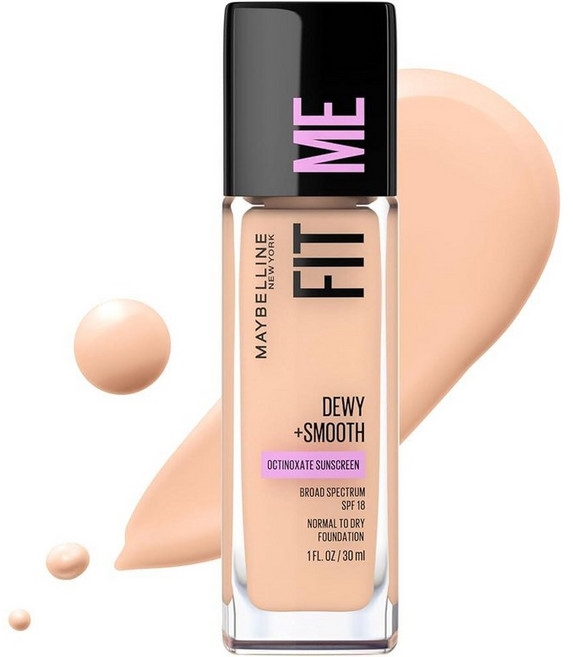 메이블린뉴욕 Maybelline Fit Me Dewy + Smooth 파운데이션 29.6ml(1온스) (포장은 다를 수 있음) 256775, 아이보리
