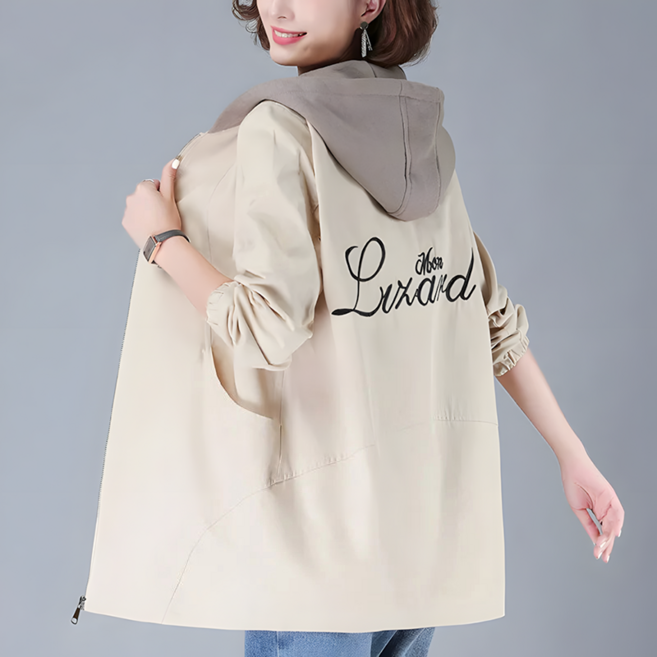 NUNUHANA 여성 봄가을 빅사이즈 미디 후드 집업 윈드점퍼