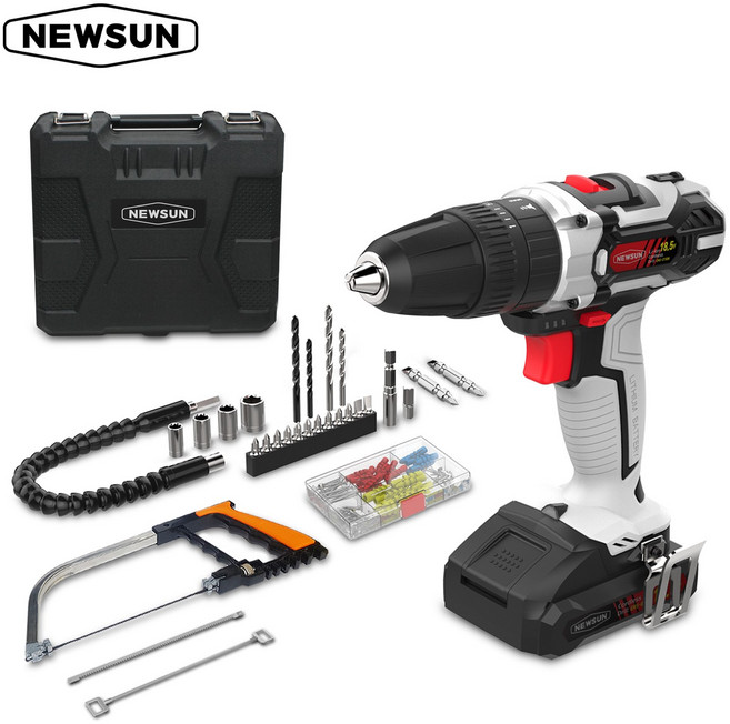 뉴썬 리튬이온 고속충전 무선 해머드릴세트 18.5V ENS-D1800, 1세트, 구성품 13종