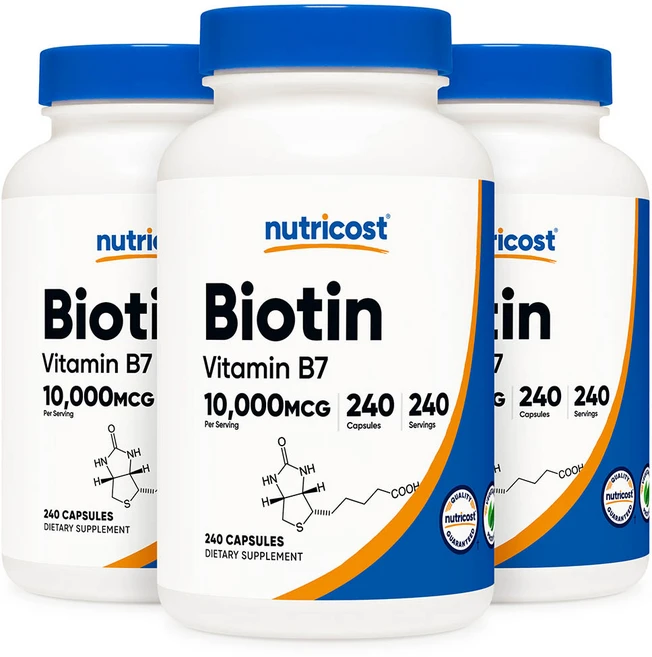 Nutricost 뉴트리코스트 비오틴 비타민B 10 000mcg 240캡슐 3묶음, 240정, 3개 - 쿠팡