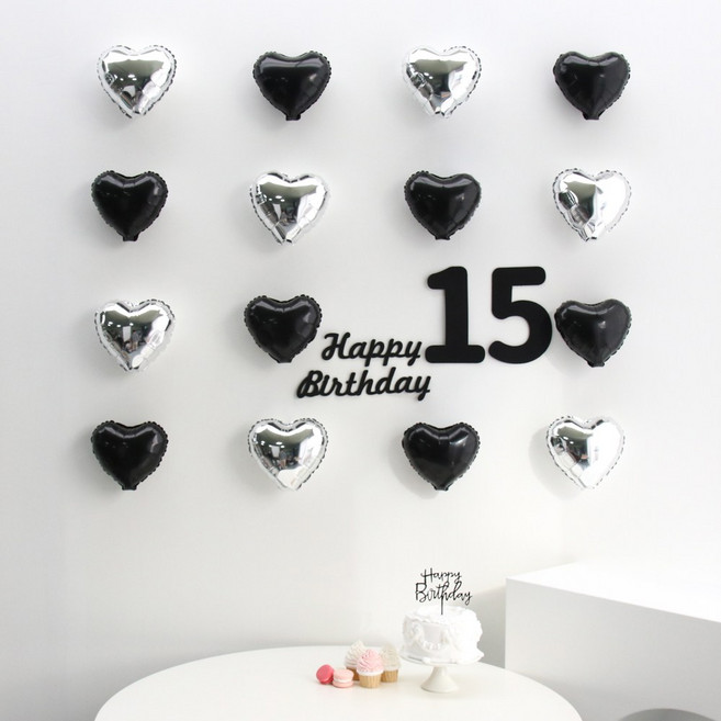 이벤트홀릭 블랙 미니하트 숫자세트 생일파티용품 셀프 홈촬영 포토존, 15, 1개