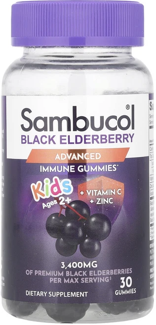 몸관리하세요 겨울입니다 Sambucol 어린이용 블랙 엘더베리 구미젤리 + 비타민C + 아연 만 2세 이상 구미젤리 30개 특별관리진행, Sambucol어린이용블랙엘더베리구미젤리비타민C아연만2 - 쿠팡