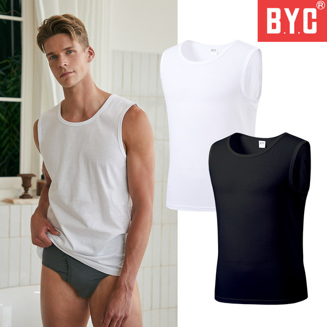 BYC 남자 탱크탑 2매 순면 100% 이너 스포츠 런닝나시
