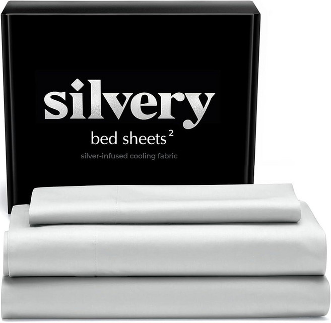 Silver Infused Bed Sheets Set - Award-Winning Self-Cooling Fabric with Self-Cleaning Silvery Techn, Arctic White