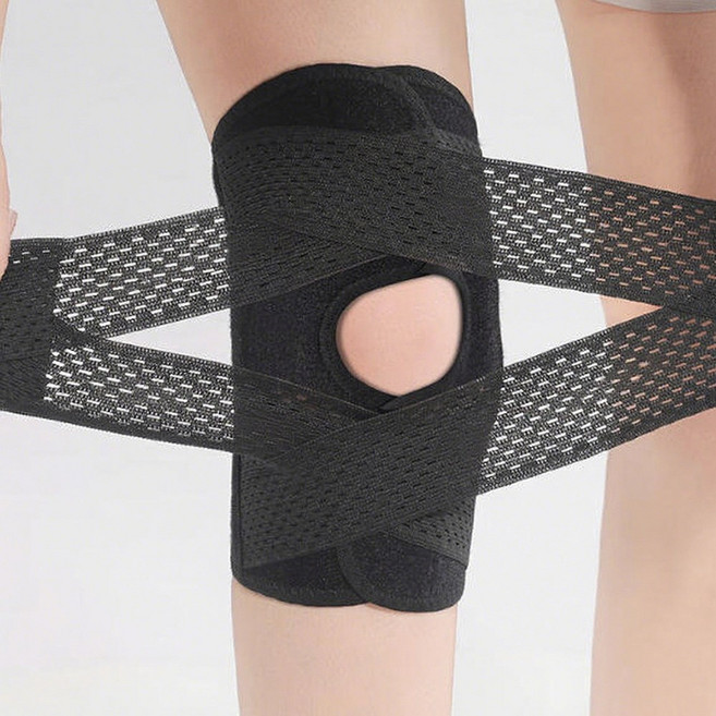 [플러스리빙] 1+1 무릎 슬개골 보호대 고탄력 압박밴드 1SET, 블랙, 2개