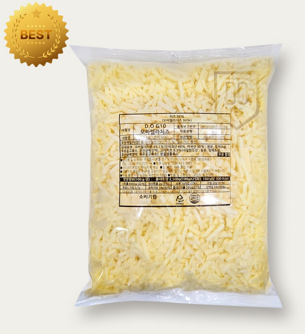 디오지10 (D.O G10) 피자치즈 자연치즈 100% (모짜90%+고다10%) 2.5kg, 1개