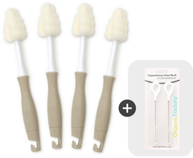 그로미미 올인원 젖병젖꼭지솔(4개입) + 빨대세척솔(2P) 세트, 올인원 젖병젖꼭지솔 모카 + 빨대세척솔(2P), 1개