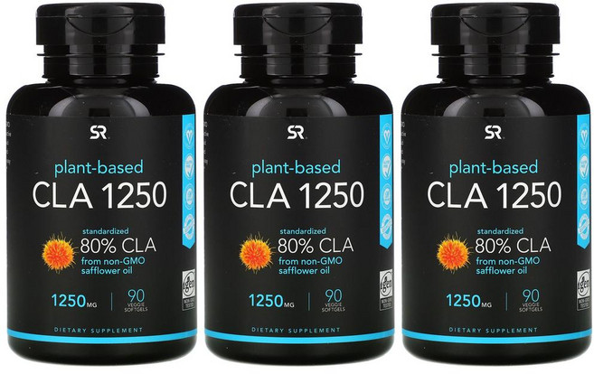 스포츠리서치 Sports Research 식물성 CLA 1250mg 90베지캡슐 3개 공액 리놀레산 홍화씨 잇꽃씨 오일, 90정