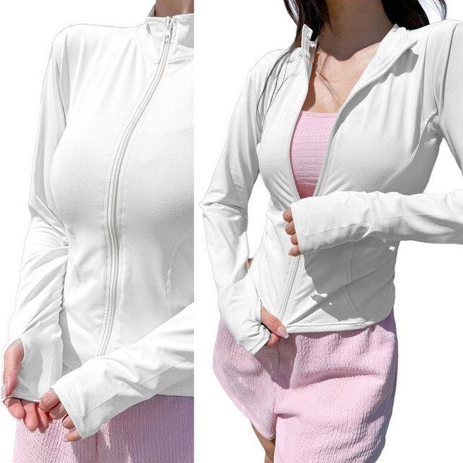 5컬러+3사이즈 UPF50+ 스토미 래쉬가드 슬림핏 하이넥 집업 긴팔 여행 여름 여성 여자 상의 비치웨어 스윔웨어, 화이트