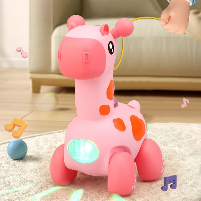 電動長頸鹿學步車 聲光音樂玩具, 粉色, 1個
