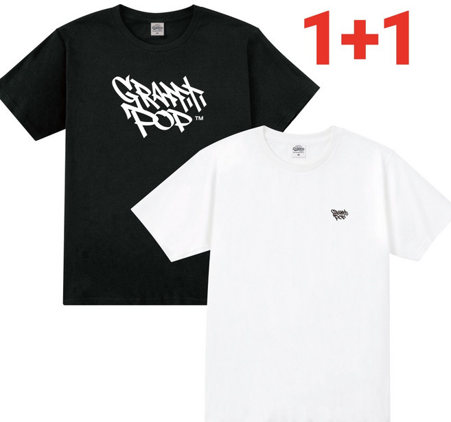 [그래피티팝] 1+1 그래피티 반팔 티셔츠 여성 남자 면 20수 반팔티 2장