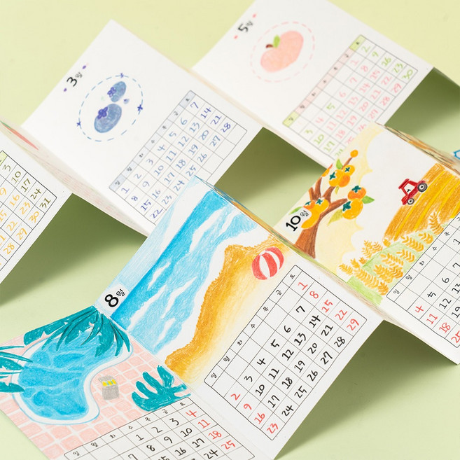 아코디언 만년달력 만들기 종이달력 어린이집 유치원 새해수업 계기교육 북달력 접이식미니달력 만들기재료 체험활동, 1개, 아코디언 만년달력 diy