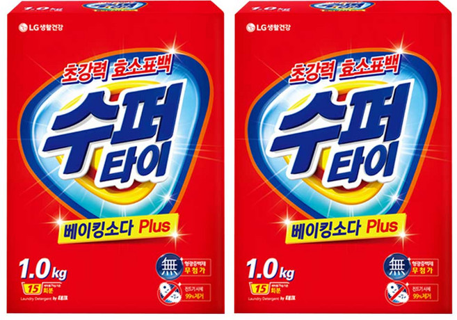 수퍼타이 베이킹소다 플러스 카톤 일반 드럼 겸용 찬물전용 세탁세제, 1kg, 8개