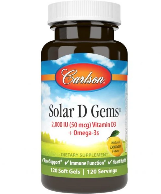 비타민D 칼슨 솔라 D 젬 비타민 D3 오메가3 2000 U 115mg 오메가3s EPA DHA 어유 캡슐 레몬 120 소프트젤, 120 Count (Pack of 1), 1개, 120정 - 쿠팡