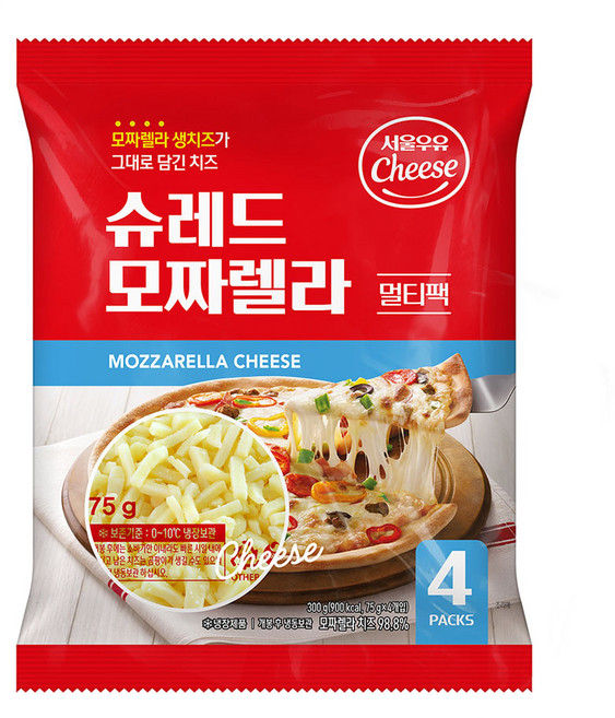 서울우유 슈레드 피자치즈 멀티팩 75g X 4 모짜렐라 자연치즈, 300g, 1개