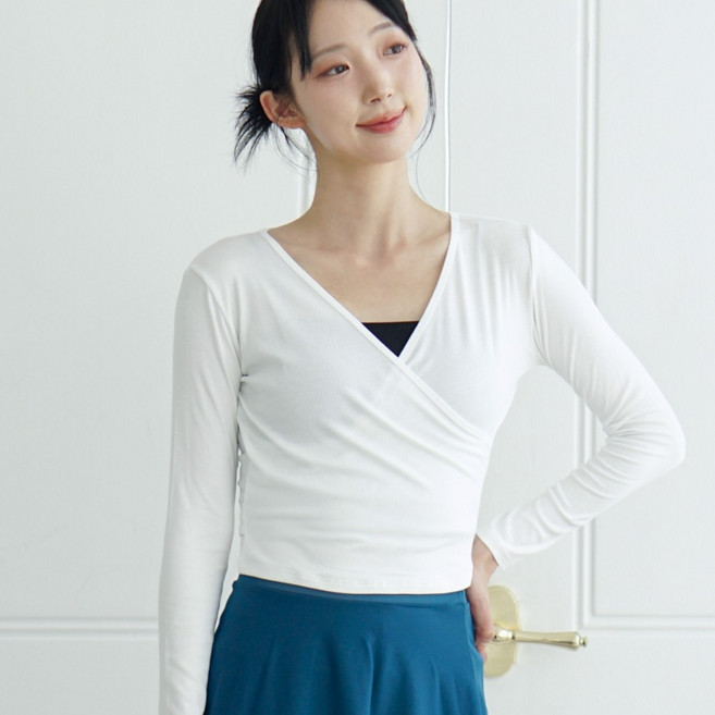 이이엘댄스 백리본 롱슬리브 성인 발레복 발레 티셔츠 탑 상의 옷 의상