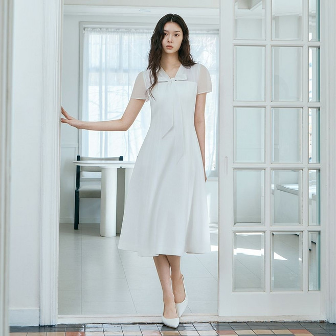 [국내백화점] 잇미샤 [26 S/S] 리본 타이 브이넥 롱 원피스 ITQ4ZOP880 ITQ4ZOP880-EBS [인기상품] 선물추천