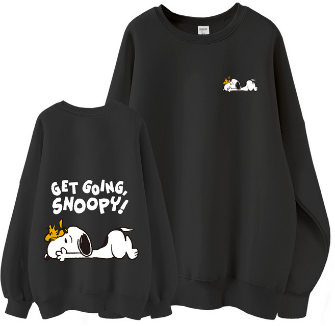 스누피 정품 남녀공용 오버핏 캐릭터 라운드 맨투맨 빅사이즈 데일리 티 루즈핏 커플 티셔츠 남자 여성 롱티 단체티 슬립