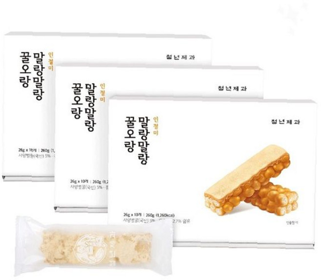 부드러운 쫀득한 개별포장 휴대용 26g 쌀떡 식감 3팩 떡과자 간식 꿀맛 10p, 1개